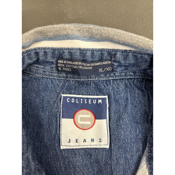 (2) Coliseum Jeans Shirt Mens XL Blue Stiped Cotton Short & Long Sleeve Y2K 90s - Picture 5 of 16